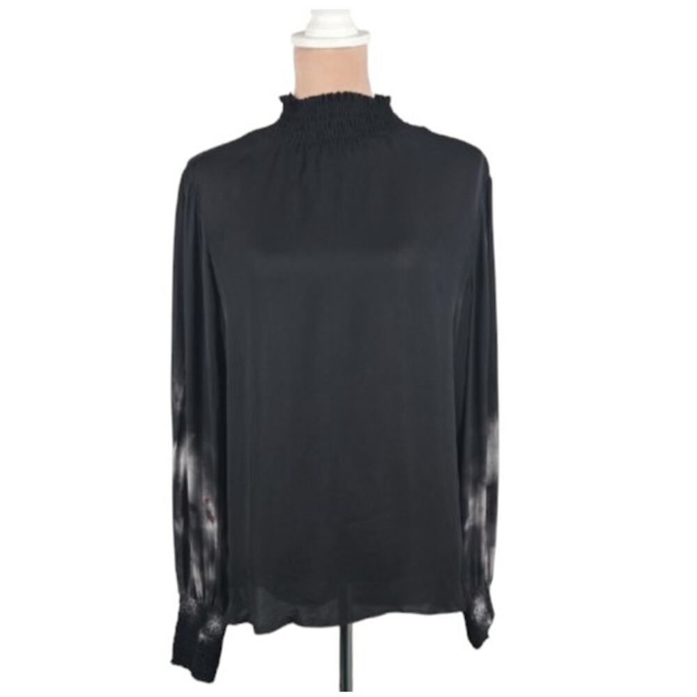 Go by Gosilk long sleeve mock neck 100% Silk black top Size Large
